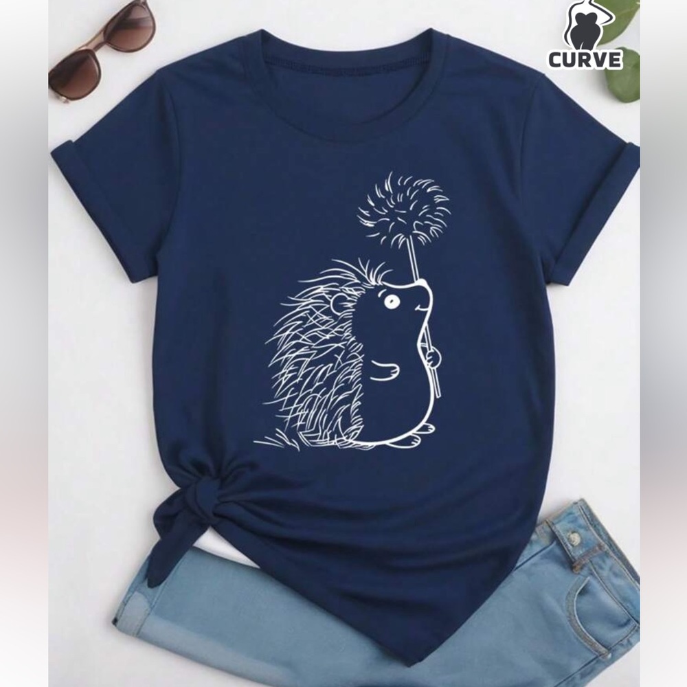 BRAND NEW SHEIN Navy Blue Hedgehog Tee 🦔